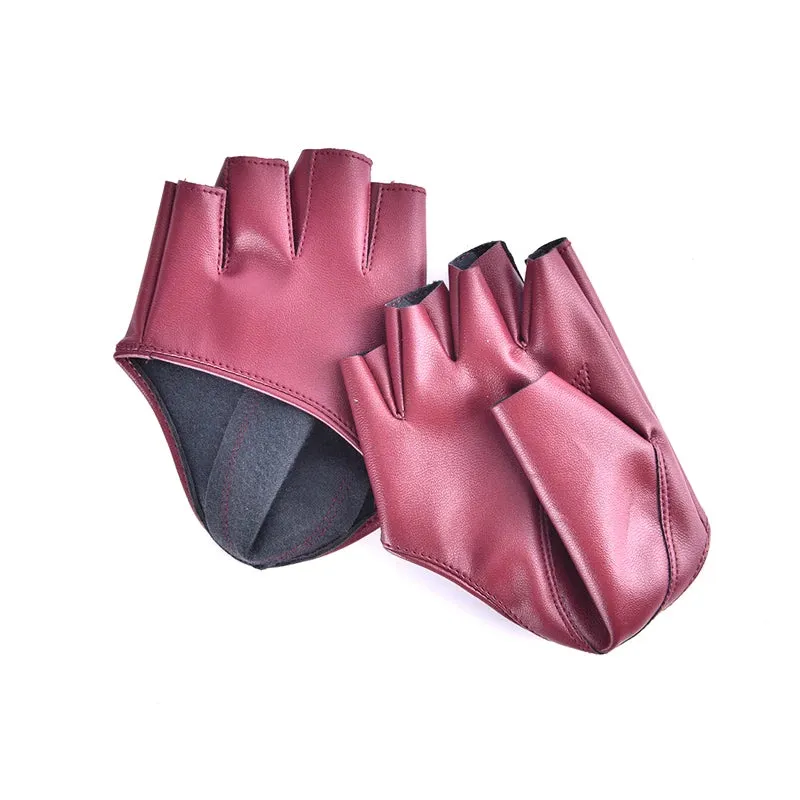 1pair Women Fashion PU Leather Half Finger Gloves Cool Goth Punk Rock Hollow Fingerless Gloves Boy Gloves For Fitness