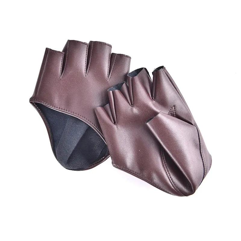 1pair Women Fashion PU Leather Half Finger Gloves Cool Goth Punk Rock Hollow Fingerless Gloves Boy Gloves For Fitness