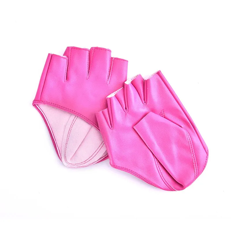 1pair Women Fashion PU Leather Half Finger Gloves Cool Goth Punk Rock Hollow Fingerless Gloves Boy Gloves For Fitness