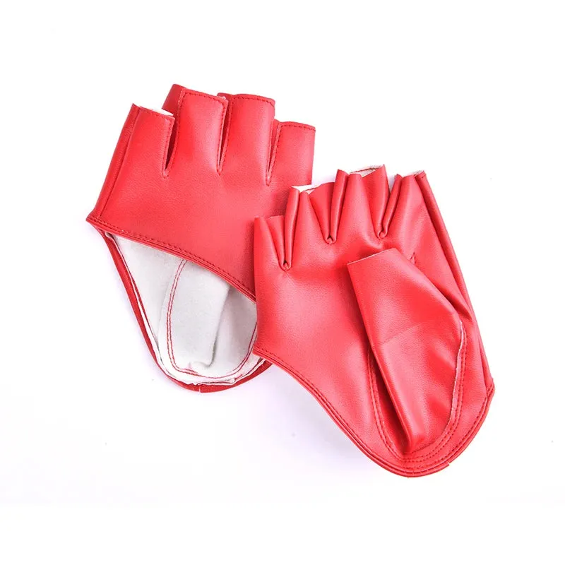 1pair Women Fashion PU Leather Half Finger Gloves Cool Goth Punk Rock Hollow Fingerless Gloves Boy Gloves For Fitness