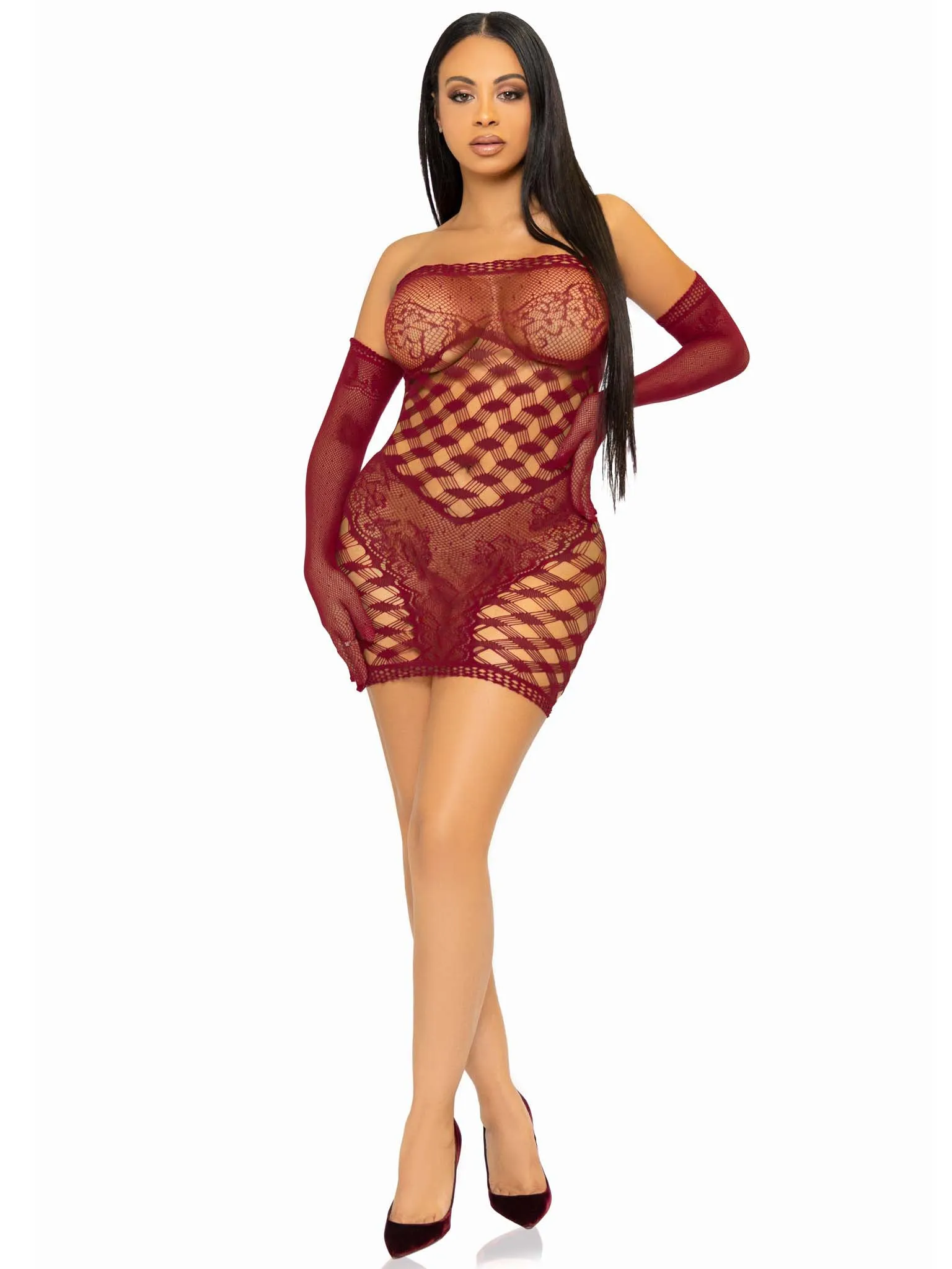 2 Pc Hardcore Net Tube Dress With Gloves - One Size