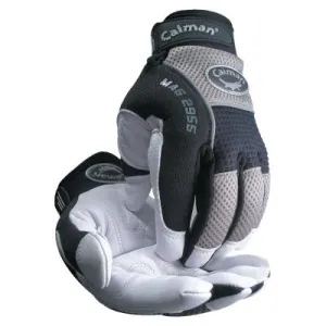 Caiman White Goat Grain Leather Palm Gloves, Small, White/Black/Gray, 2955-S