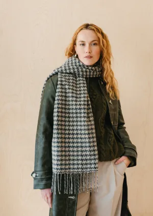 Cashmere Oversized Scarf in Charcoal Star Houndstooth