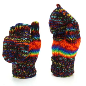 Hand Knitted Wool Shooter Gloves - SD Black Rainbow Orange