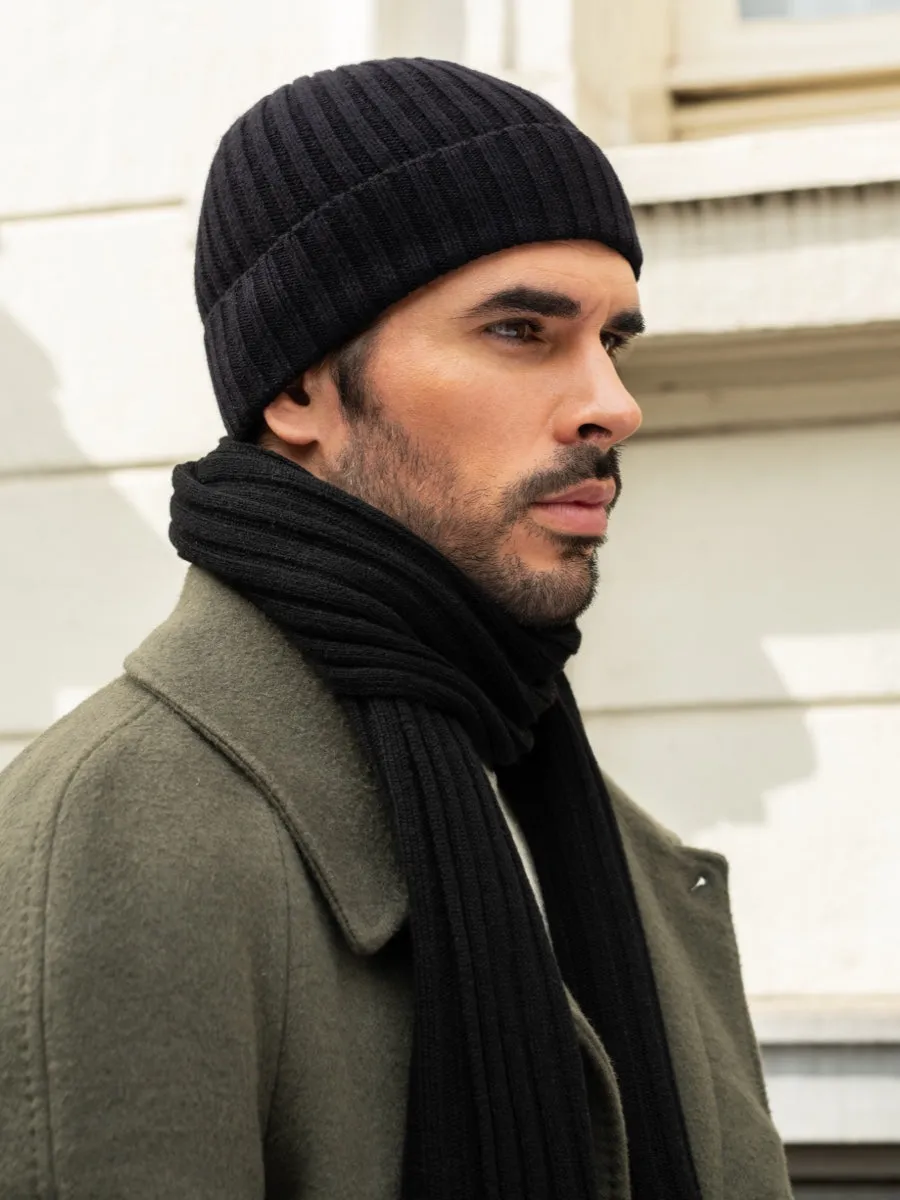 Napoli (black) - 100% cashmere ribbed scarf (unisex)