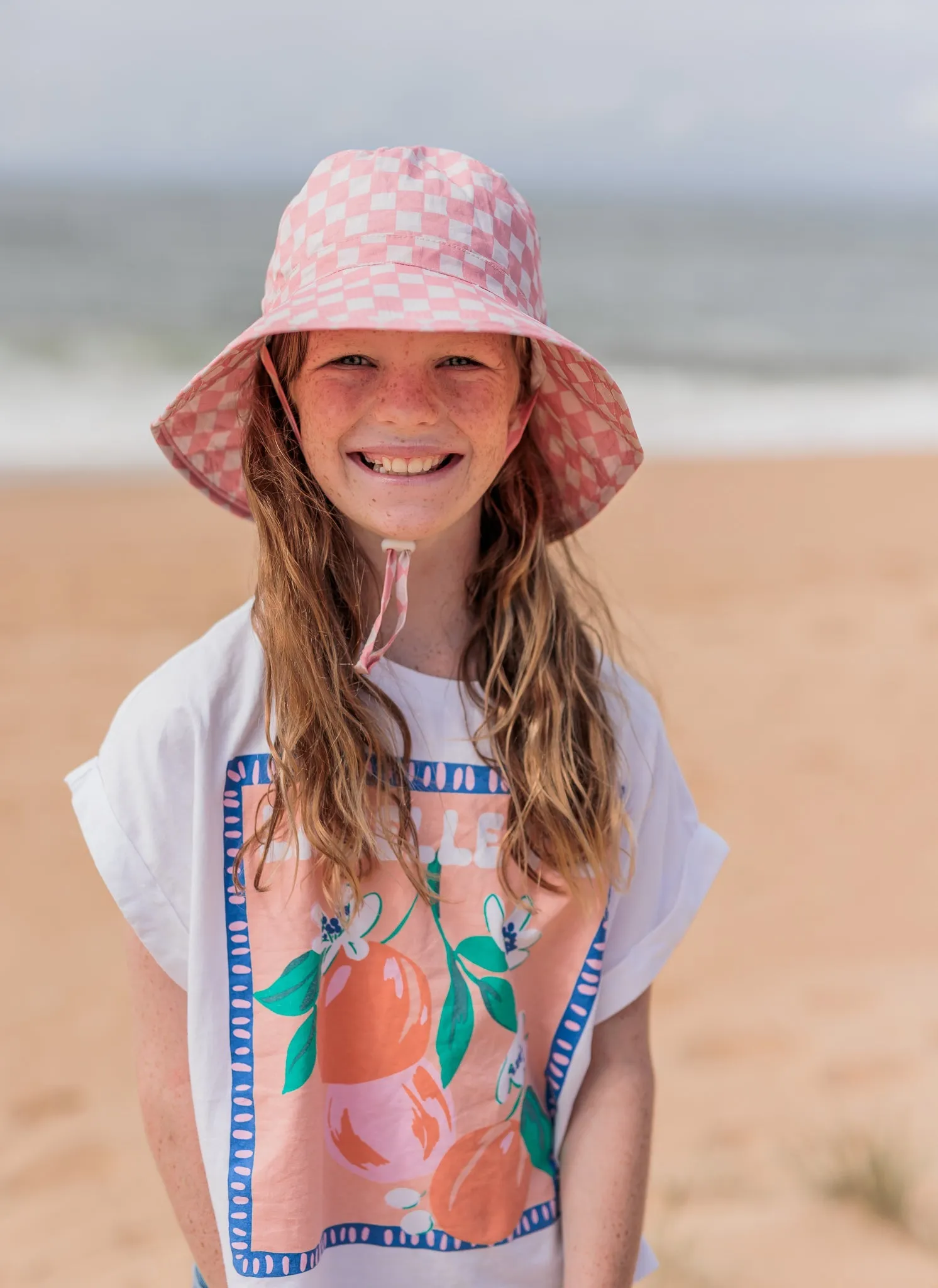 Pink Checks Broad Brim Bucket Hat