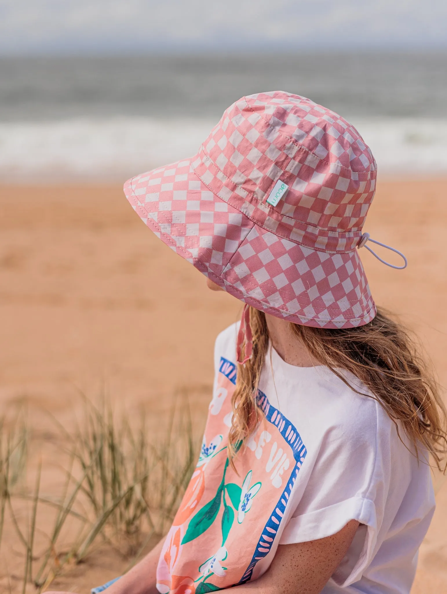 Pink Checks Broad Brim Bucket Hat