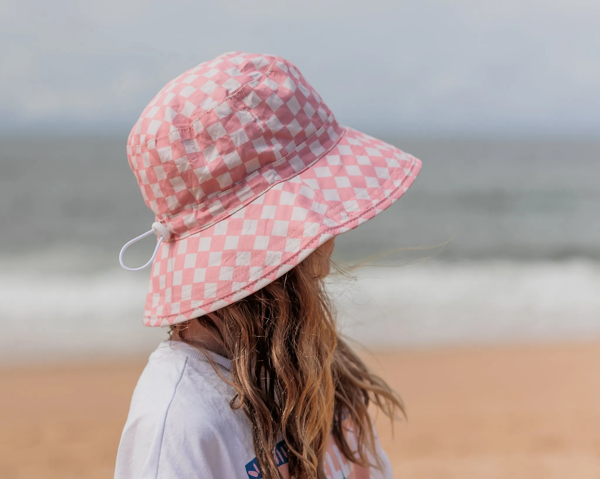 Pink Checks Broad Brim Bucket Hat