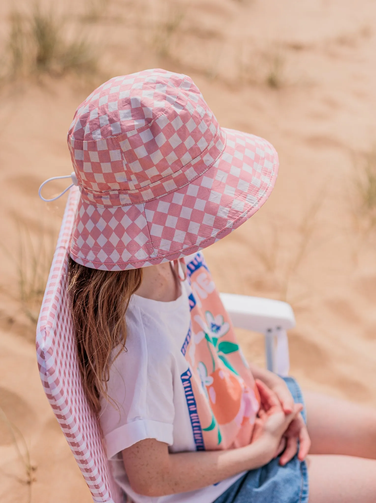 Pink Checks Broad Brim Bucket Hat