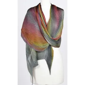 Shibori Silk Shawl SA-308 in Grey, Straw, and Magenta by Cathayana