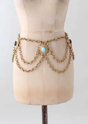 Vintage 1960s Glass and Gold Chain Glamour Belt