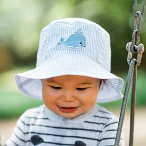 Whale Blue Seersucker UPF 25  Bucket Hat